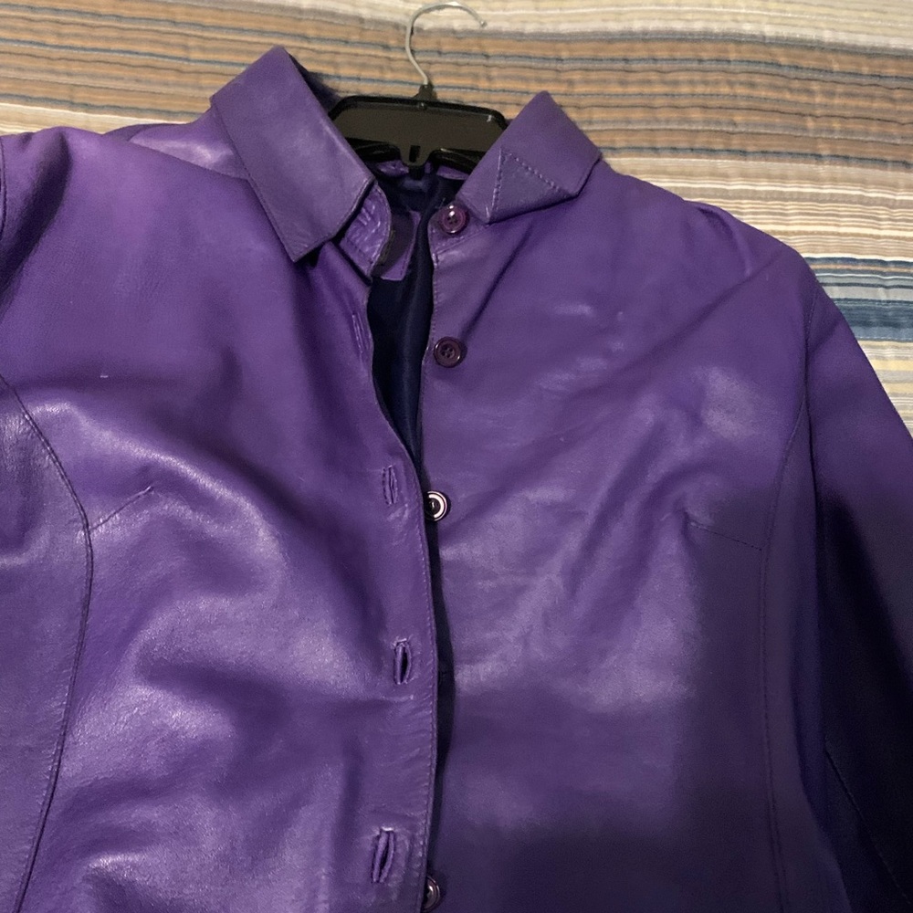 Purple leather shirt jacket